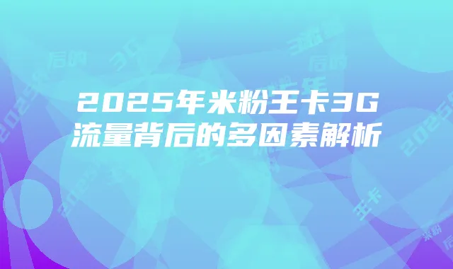 2025年米粉王卡3G流量背后的多因素解析