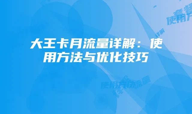大王卡月流量详解:使用方法与优化技巧