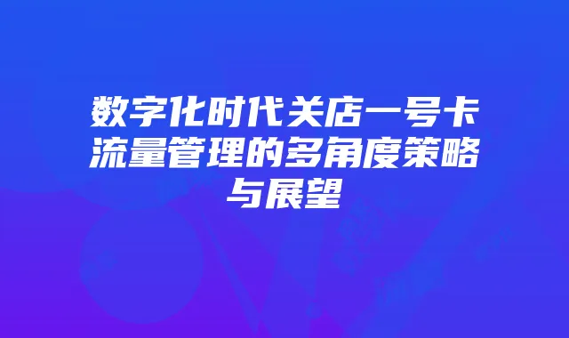 数字化时代关店一号卡流量管理的多角度策略与展望