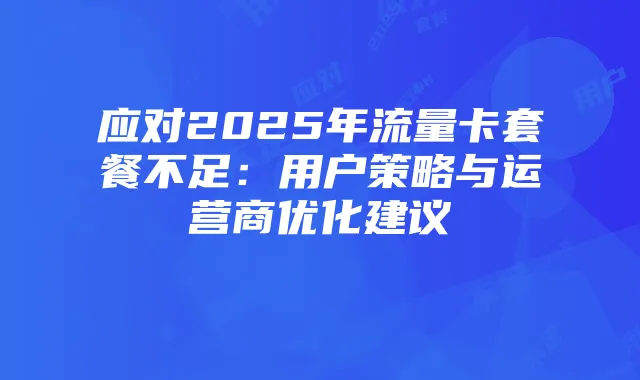 应对2025年流量卡套餐不足：用户策略与运营商优化建议