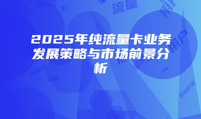 2025年纯流量卡业务发展策略与市场前景分析