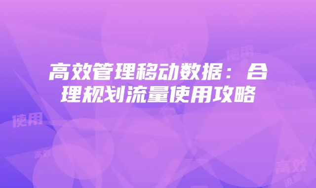 高效管理移动数据:合理规划流量使用攻略