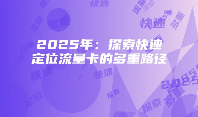 2025年:探索快速定位流量卡的多重路径