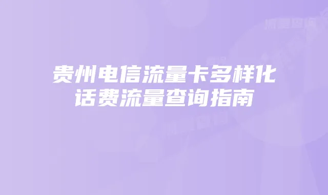 贵州电信流量卡多样化话费流量查询指南