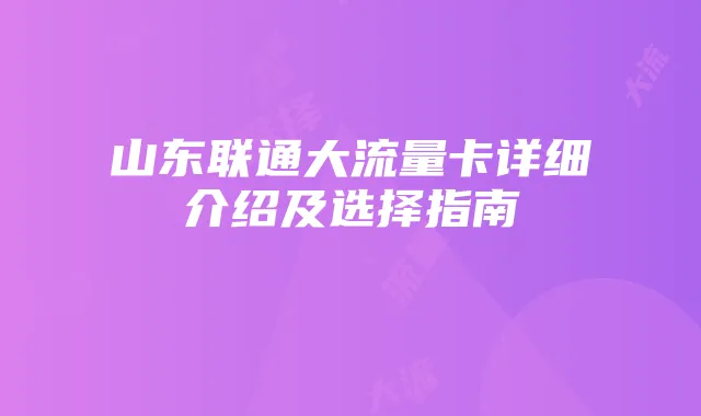 山东联通大流量卡详细介绍及选择指南