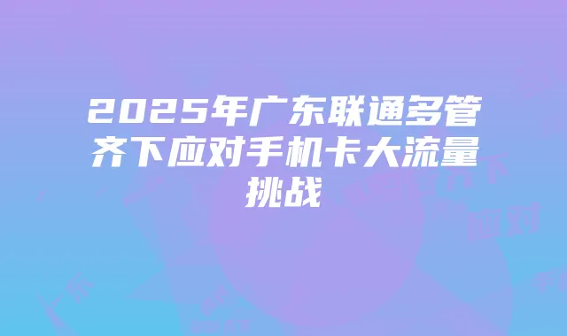 2025年广东联通多管齐下应对手机卡大流量挑战