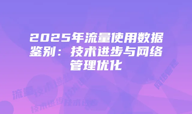 2025年流量使用数据鉴别:技术进步与网络管理优化