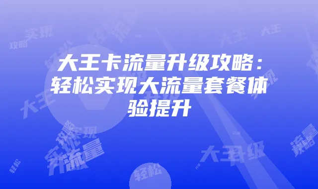 大王卡流量升级攻略:轻松实现大流量套餐体验提升