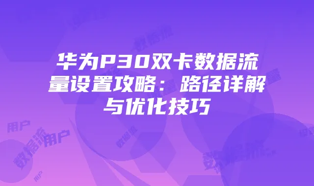 华为P30双卡数据流量设置攻略：路径详解与优化技巧