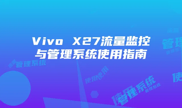 Vivo X27流量监控与管理系统使用指南