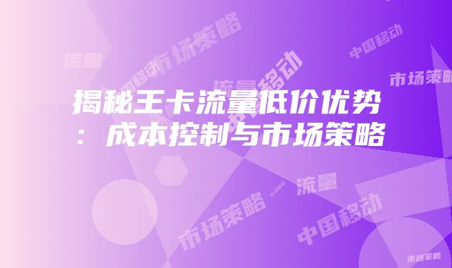 揭秘王卡流量低价优势:成本控制与市场策略