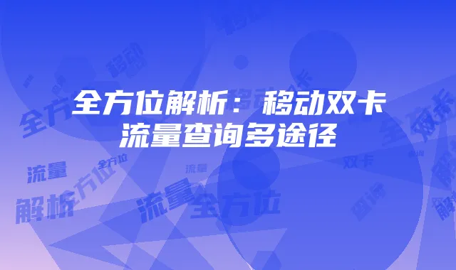 全方位解析：移动双卡流量查询多途径