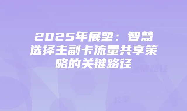 2025年展望:智慧选择主副卡流量共享策略的关键路径
