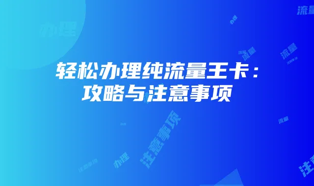 轻松办理纯流量王卡:攻略与注意事项