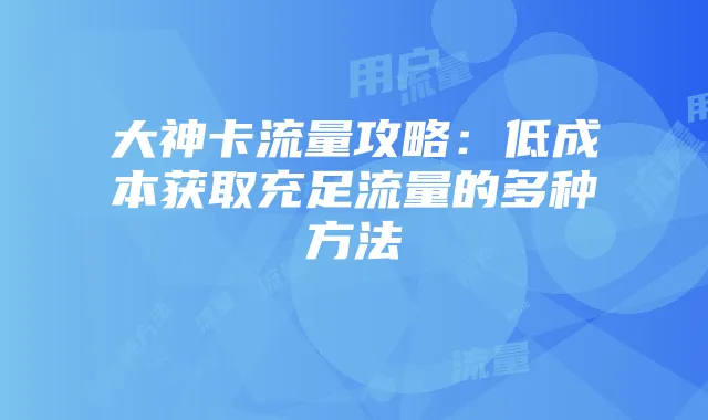 大神卡流量攻略：低成本获取充足流量的多种方法