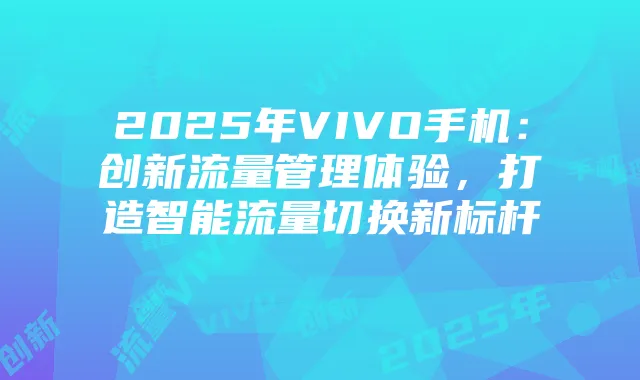 2025年VIVO手机：创新流量管理体验，打造智能流量切换新标杆