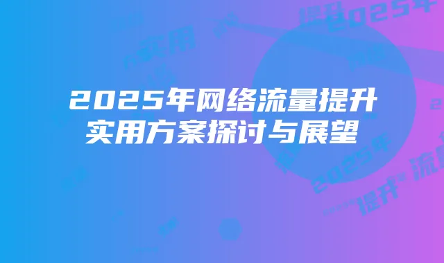 2025年网络流量提升实用方案探讨与展望