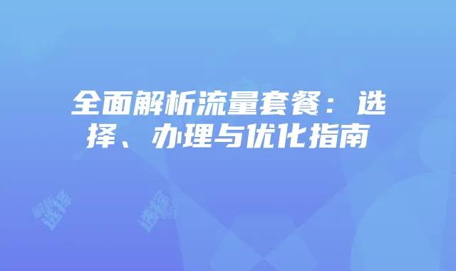 全面解析流量套餐:选择、办理与优化指南