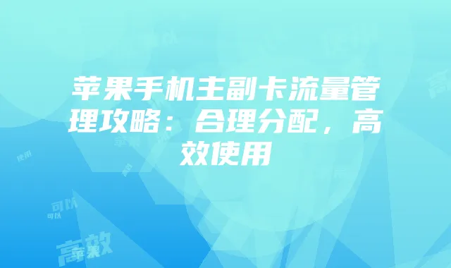 苹果手机主副卡流量管理攻略:合理分配,高效使用