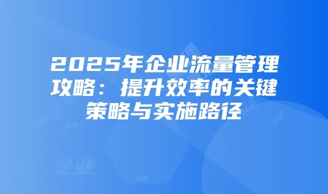 2025年企业流量管理攻略：提升效率的关键策略与实施路径