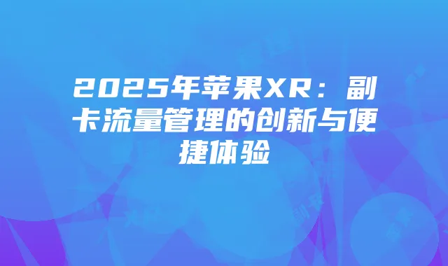 2025年苹果XR：副卡流量管理的创新与便捷体验