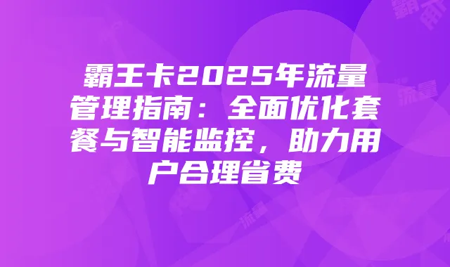 霸王卡2025年流量管理指南:全面优化套餐与智能监控,助力用户合理省费