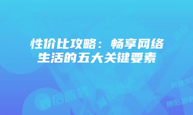 性价比攻略:畅享网络生活的五大关键要素