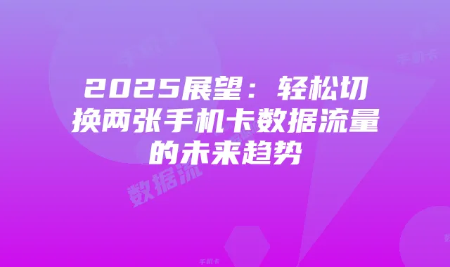 2025展望:轻松切换两张手机卡数据流量的未来趋势
