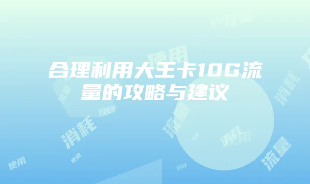 合理利用大王卡10G流量的攻略与建议