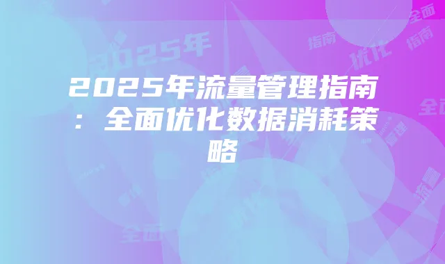 2025年流量管理指南:全面优化数据消耗策略