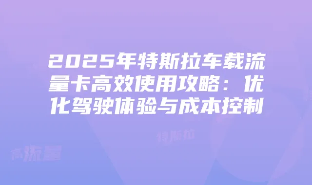2025年特斯拉车载流量卡高效使用攻略:优化驾驶体验与成本控制
