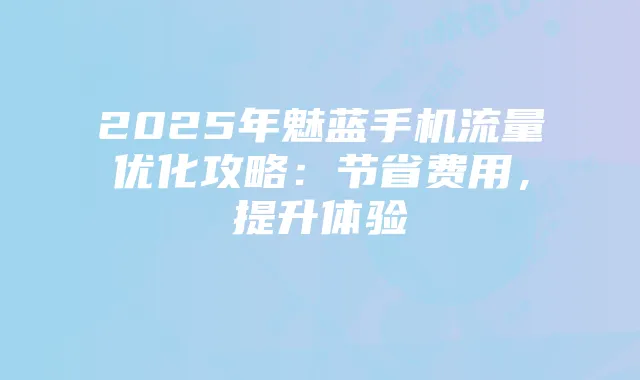 2025年魅蓝手机流量优化攻略：节省费用，提升体验