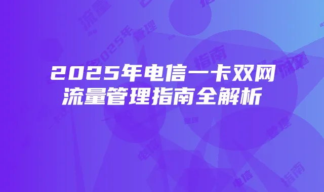 2025年电信一卡双网流量管理指南全解析