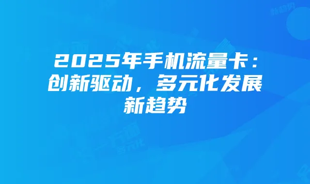 2025年手机流量卡:创新驱动,多元化发展新趋势