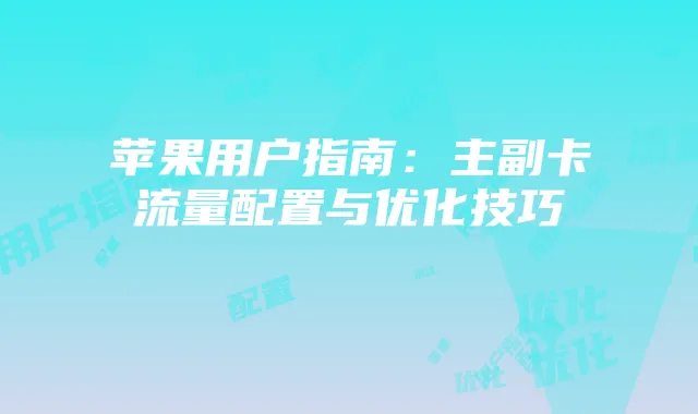 苹果用户指南:主副卡流量配置与优化技巧