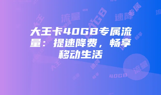 大王卡40GB专属流量:提速降费,畅享移动生活