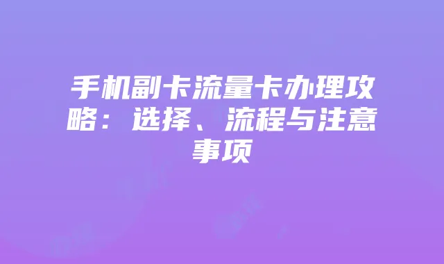 手机副卡流量卡办理攻略:选择、流程与注意事项