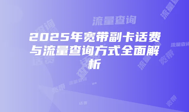 2025年宽带副卡话费与流量查询方式全面解析