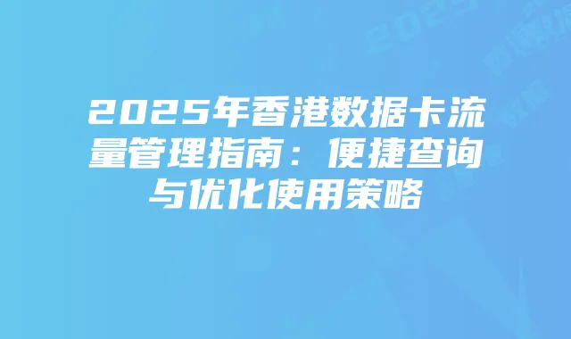 2025年香港数据卡流量管理指南：便捷查询与优化使用策略