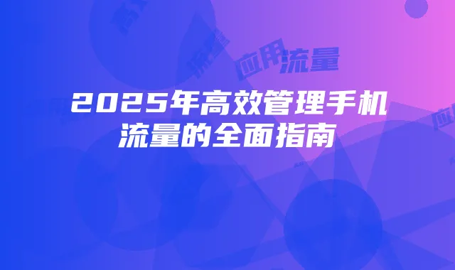 2025年高效管理手机流量的全面指南