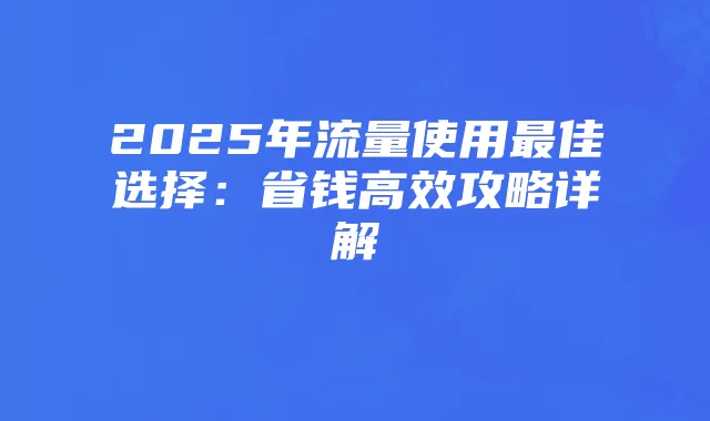2025年流量使用最佳选择:省钱高效攻略详解