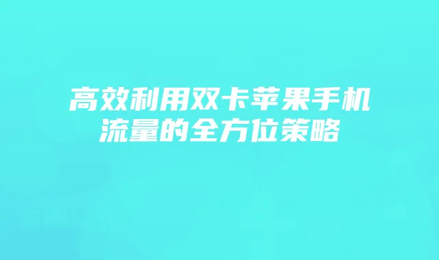 高效利用双卡苹果手机流量的全方位策略