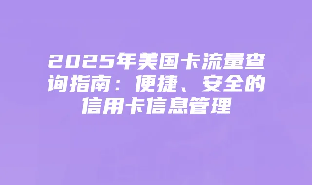 2025年美国卡流量查询指南:便捷、安全的信用卡信息管理