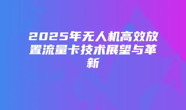 2025年无人机高效放置流量卡技术展望与革新