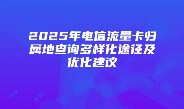2025年电信流量卡归属地查询多样化途径及优化建议