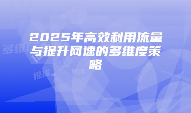 2025年高效利用流量与提升网速的多维度策略