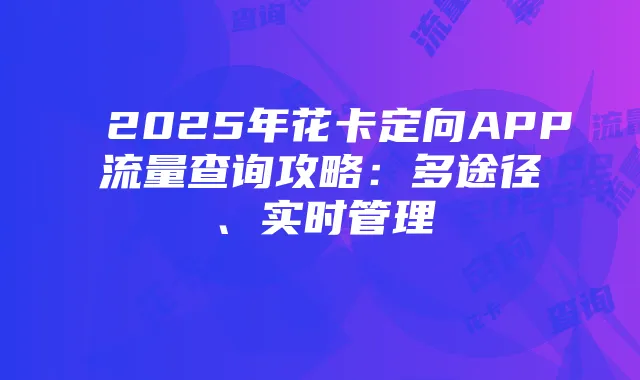 2025年花卡定向APP流量查询攻略:多途径、实时管理