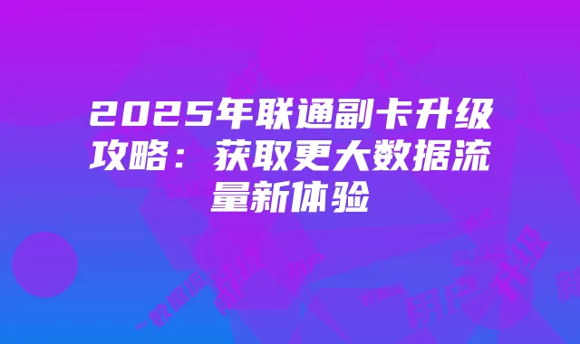 2025年联通副卡升级攻略:获取更大数据流量新体验