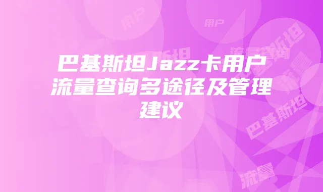 巴基斯坦Jazz卡用户流量查询多途径及管理建议