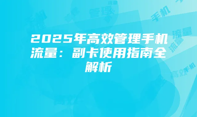 2025年高效管理手机流量:副卡使用指南全解析